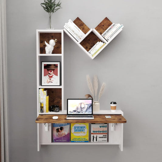 Pmnianhua Wall Desk Foldable Wall Mounted for Laptop Bedroom Study Small Space (Rustic Brown) - QUORE