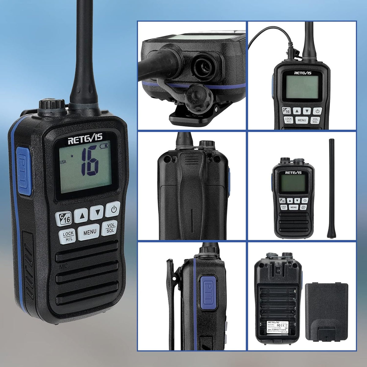 Retevis RM01 Handheld Radio, IP67 Waterdichte Marine Walkie Talkie Trillingen Drijvende Schip Transceiver Handheld Radio voor Varen Kajakken Visser (Zwart, 2 Pack)
