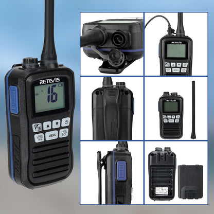 Retevis RM01 Handheld Radio, IP67 Waterdichte Marine Walkie Talkie Trillingen Drijvende Schip Transceiver Handheld Radio voor Varen Kajakken Visser (Zwart, 2 Pack)