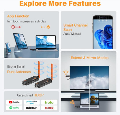 Draadloze HDMI Zender en Ontvanger 2026, 4K-decodering, Tot 6RX, APP Weergave, 5G/1080P Plug&Play HDMI Extender, Streaming Video voor Laptop, TV Box, C-CTV naar TV, Projector, Monitor - 165FT/50 M