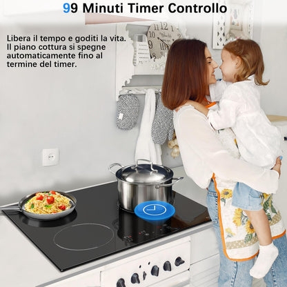 NOXTON Inductiekookplaat 3 kookplaten 60 cm, uitgerust met een 60cm stekker, touch control, 1-90 minuten timer, 9-speed, kinderslot, automatisch sluiten, warmteindicator (3500 watt).