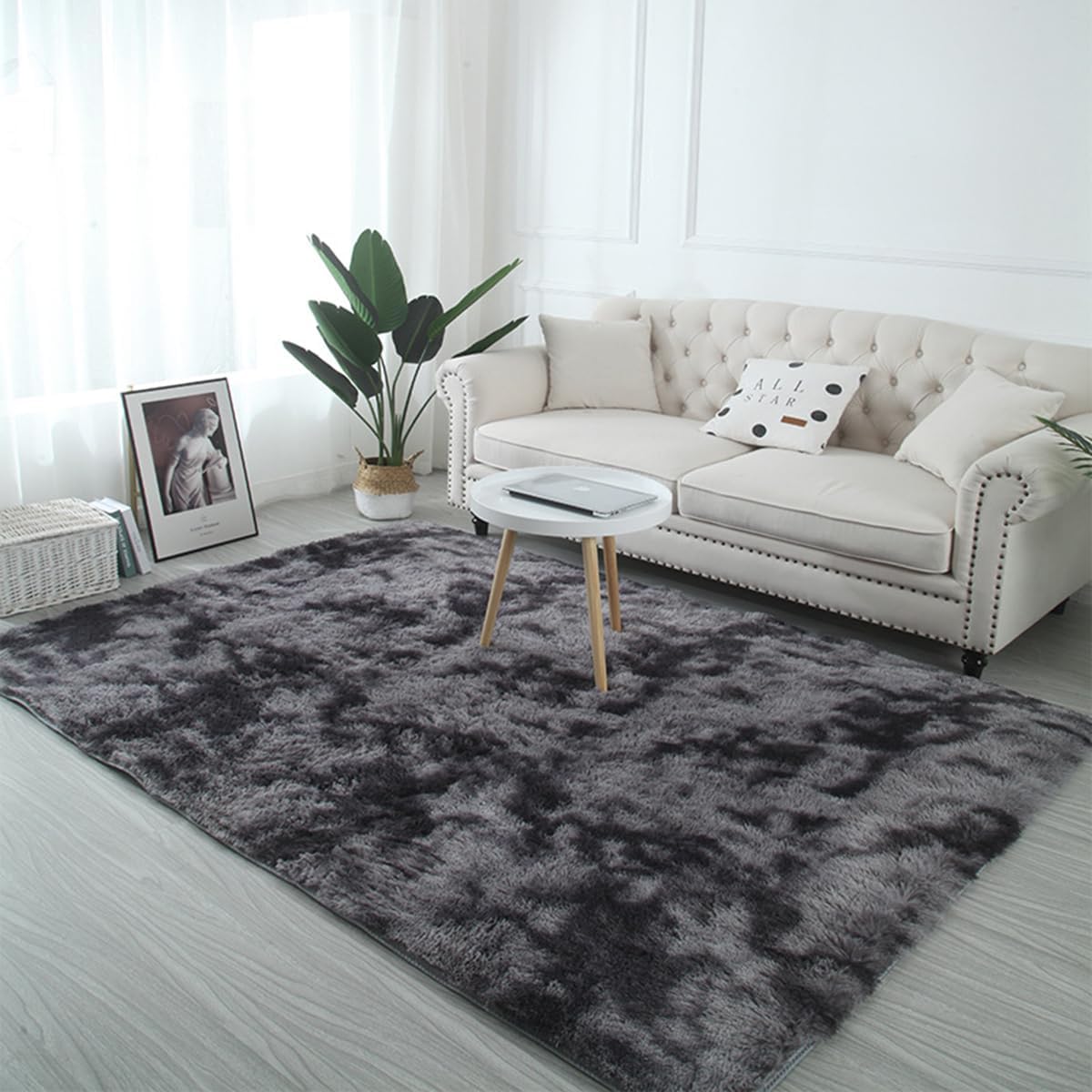 vloerkleden, pluizige tapijten voor in de slaapkamer, vloermatten, anti-slip woonkamertapijten, shaggy pluche tapijten voor de woonkamer, woondecoratie (250 * 300 cm, zwart grijs)