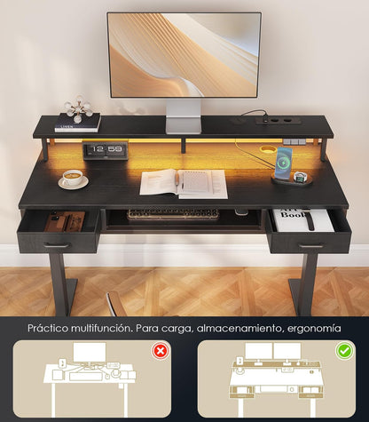 Bureau Verstelbaar – Zit-sta Bureau – Elektrisch Bureau – Computerbureau – Schrijftafel – In Hoogte Verstelbaar 78-120 cm – Met 2 Lades en USB Poorten
