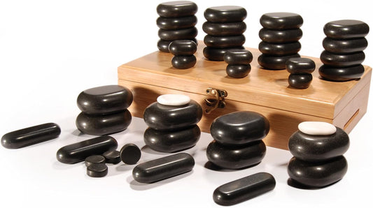 Master Massage Hot Stone Hete Massagestenen in decoratieve Bamboekist 40 stuks