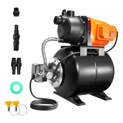 Diepe Bronpomp Met Drukreservoir – Waterpomp – Drukpomp – Tuinpomp – Hydrofoorpomp – 750 W, 3700 L/U – 19 L Drukreservoir, Automatische Drukschakelaar 20/40 Psi