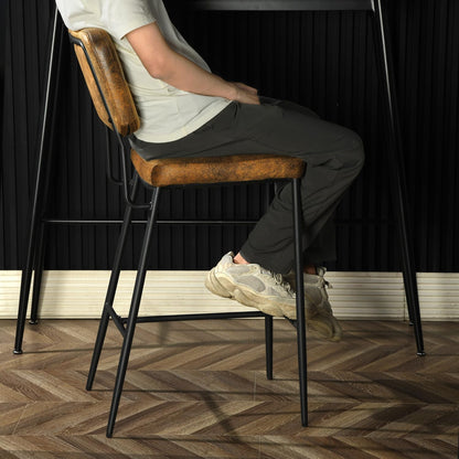MEUBLE COSY Barkrukken, set van 2 barstoel, zithoogte 69 cm, met rugleuning en voetensteun van suède, voor bar, bistro, café, keuken, industrieel, bruin, 51x46x102cm