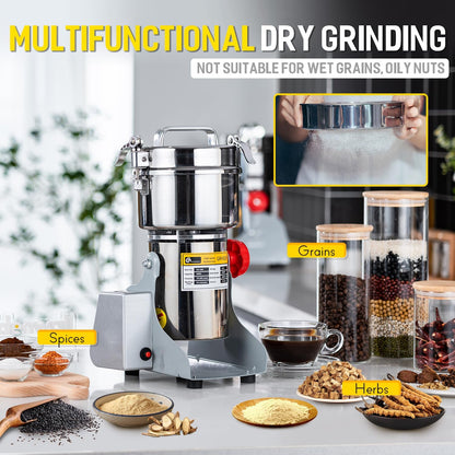 CGOLDENWALL LED Display Graan Molen Grinder Elektrische 800g Swing Type Droog Spice Kruid Granen Koffie Molen Hoge Snelheid 28000RPM/2400W Motor met Timer, Overbelasting Bescherming