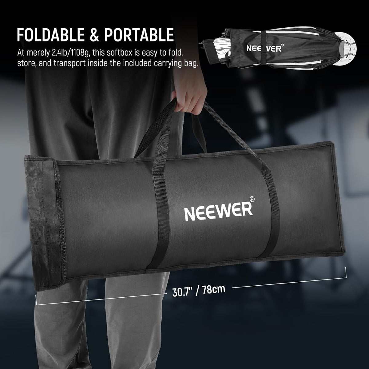 NEEWER Bowens Mount Soft Box Compatibel met Aputure 120d Compatibel met Godox SL60w Q4 AS600B CB300B Q300 Licht, diffusers, rooster, tas en reinigingsdoek, NS92P