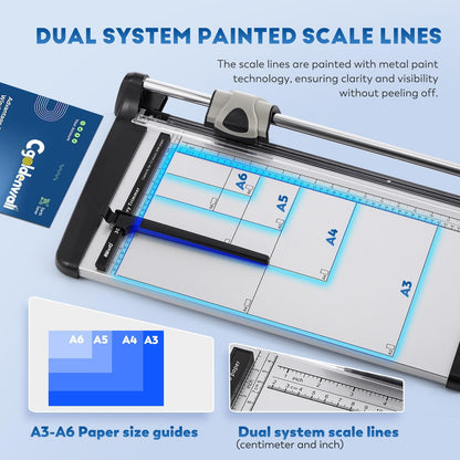 A3 Industriële Papiertrimmer – Papiersnijder – Papier Snijmachine – Guillotine – Roterende Papiersnijder – 480 mm Snijlengte – Tot 15 Vellen