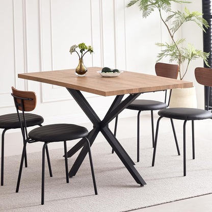 Moderne Rechthoekige Eettafel – Keukentafel – Woonkamertafel – Eetkamertafel – Bureaublad – Zwart Metalen Frame – Verstelbare Voetkussens – Geschikt Voor 4-6 Personen