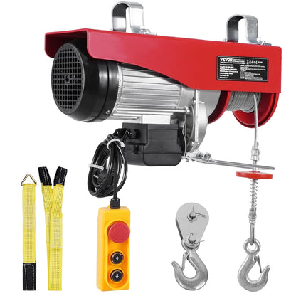 VEVOR Elektrische katrol met dubbele kabel, max. belasting 1200 kg, kabelafstandsbediening 4,2 m, hefhoogte enkele kabel 12 m, katrol noodstop, hefbrug voor garage, magazijn, fabriek
