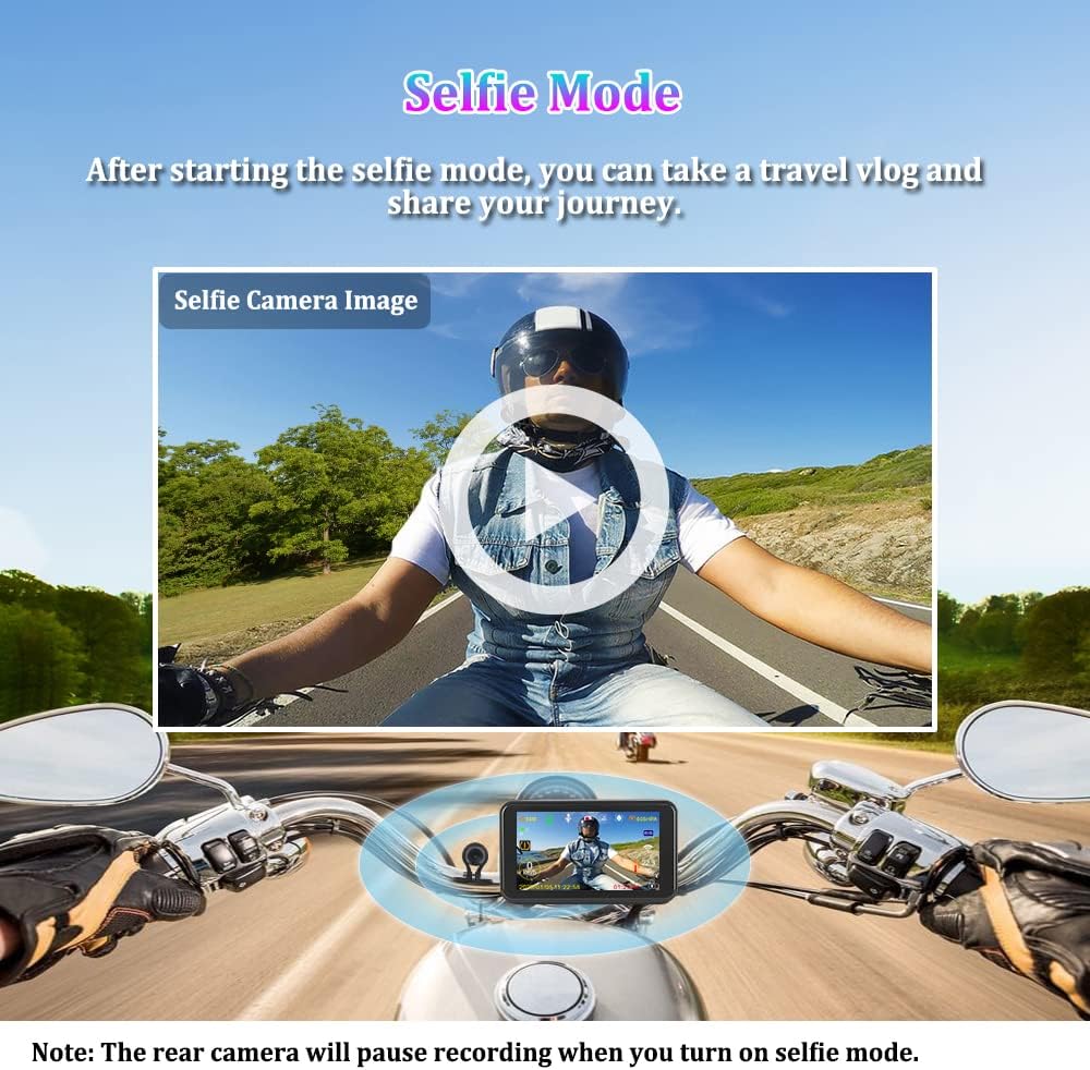 VSYSTO 4.5 Inch Screen WiFi Motorcycle Camera, Waterdichte HD 1080P Selfie camera voor en achteruitkijkcamera 150° groothoek motor dash cam, parkeren bewaking, GPS (F4.5Pro)