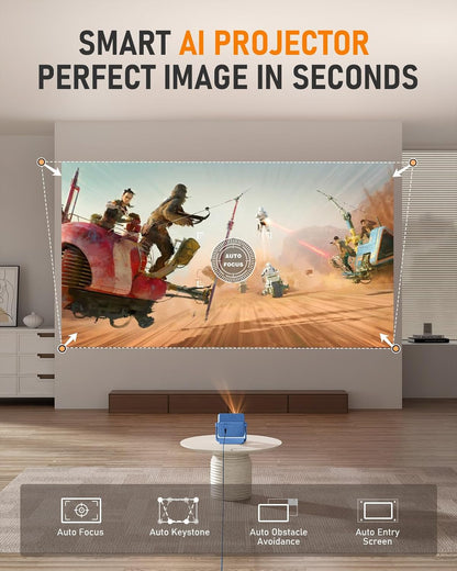 [Elektrische Keystone 6D/4P] Projector 4K, 5G WiFi Bluetooth Projector 18000L, VISSPL Native 1080P Outdoor Projectoren met PPT, Zoom en Statief, Projectoren voor TV Stick/iOS/Android