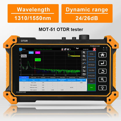 OTDR Vezel Optische Tester MOT-51C 1310/1550nm 26/24dB 5.5 "OLED Touchscreen Ingebouwde VFL OPM LS (Lichtbron) OLT (Optische Verlies Test) Gebeurteniskaart
