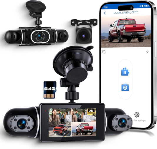 Dashcam – Autocamera – Auto Camera – 4-Kanaals Dashcam – Voor En Achter – 360° Zicht Rondom – 2K + 3x 1080p, Wifi En G-Sensor