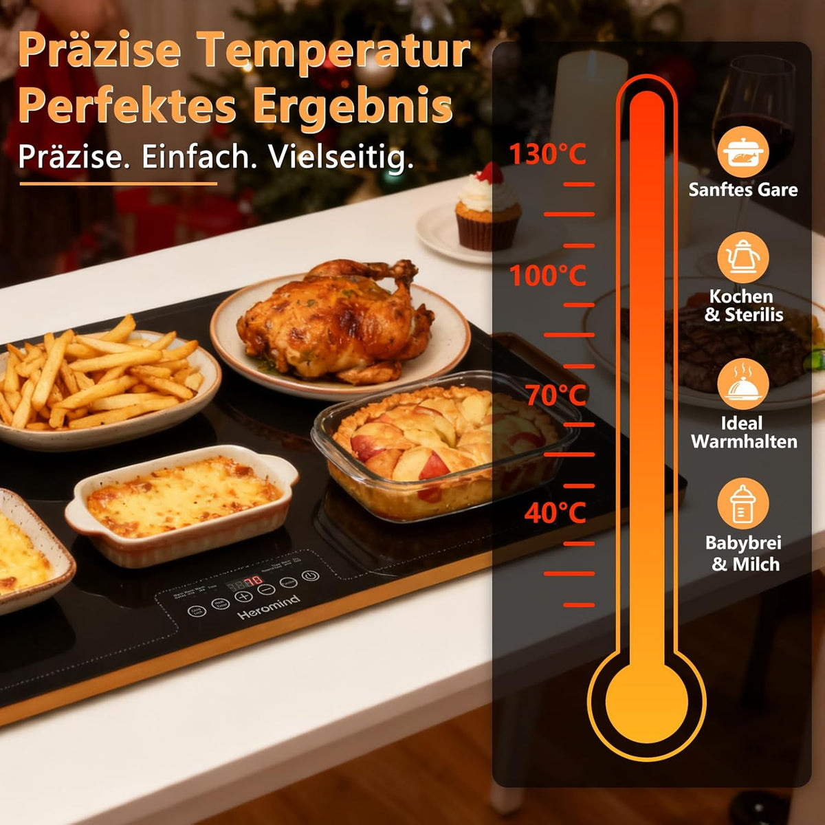 Warmhoudplaat 80x45 cm, 450W Professionele warmhoudplaat, Touchscreen, Roestvrijstalen rand, Met handgreep, Voor restaurant & huishouden
