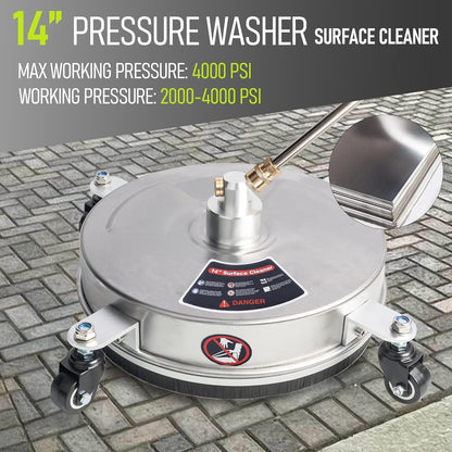 Oppervlaktereiniger – Terrasreiniger – Dekreiniger – Hogedrukreiniger Accessoire – Patio Cleaner – 14 Inch Reinigingsbreedte – Roestvrij Staal Met 4 Wielen