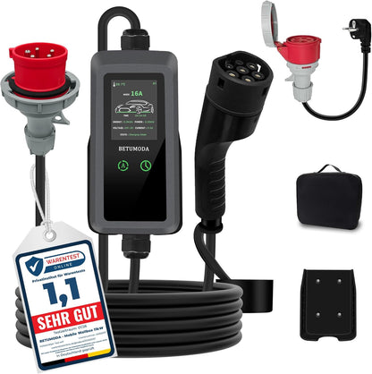 Mobile Wallbox 11 kW type 2 oplaadkabel met instelbaar laadvermogen [6,9 m | 3-fasen | 8-16A IP67], CEE 16A, EV oplader voor model Y/3 ID.3/4/5 MG4 EX30 e-up