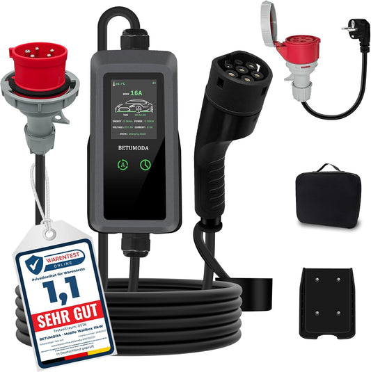 Mobile Wallbox 11 kW type 2 oplaadkabel met instelbaar laadvermogen [6,9 m | 3-fasen | 8-16A IP67], CEE 16A, EV oplader voor model Y/3 ID.3/4/5 MG4 EX30 e-up