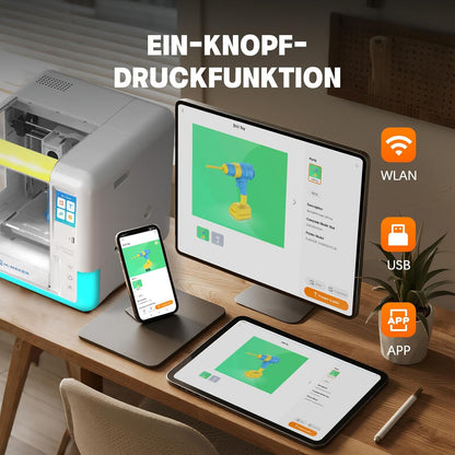 3D-printer – 3D-printmachine – 3D-fabricator – 3D-bouwer – Volledig gesloten behuizing – Snelle nozzle-vervanging en 8-kleuren PLA-filamentset