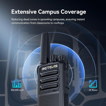 Retevis RT668 Walkietalkie met Headset, PMR446 Licentievrije Radio, Lange Afstand Walkietalkie Oplaadbaar, Draagbare 2-Weg Radio voor Beveiliging, Restaurant en Hotel (Zwart, 6 Stuks)