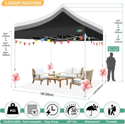 COBIZI Paviljoen, 3x3, vouwpaviljoen, waterdicht, stabiel, partytent, tuinpaviljoen, uv-bescherming met 4 zijwanden van mesh, zwart
