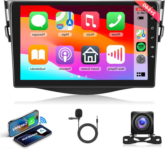 2G 64G Android 13 Car Radio for Toyota RAV4 2007-2012 9 inch Touch Screen Car Radio with Wireless Carplay Android Car Navi GPS Mirror Link Bluetooth FM/RDS Radio WiFi USB+ Telecamera Rear Cover - QUORE