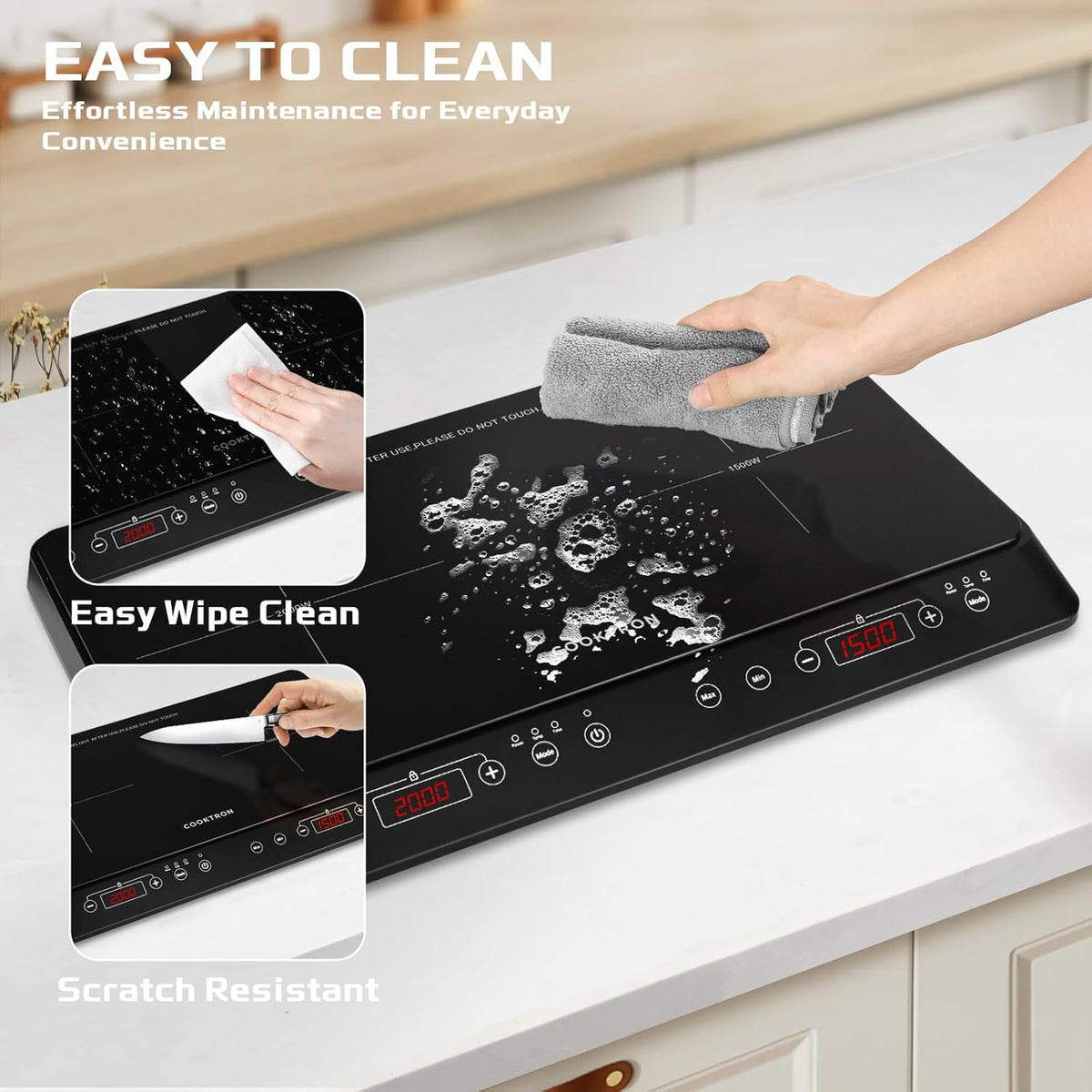 Inductiekookplaat, 2 platen, Cooktron dubbele inductiekookplaat, Kookplaat Inductie, touch-bediening