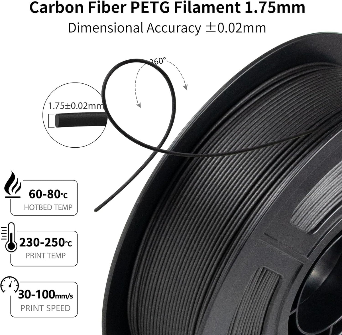 IEMAI PETG CF Filament 1.75mm 10KG, Zwart PETG Filament Voeg 20% koolstofvezel toe, Draadmateriaal 3D-printers, Maatnauwkeurigheid +/- 0,02 mm