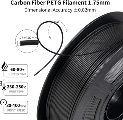 IEMAI PETG CF Filament 1.75mm 10KG, Zwart PETG Filament Voeg 20% koolstofvezel toe, Draadmateriaal 3D-printers, Maatnauwkeurigheid +/- 0,02 mm