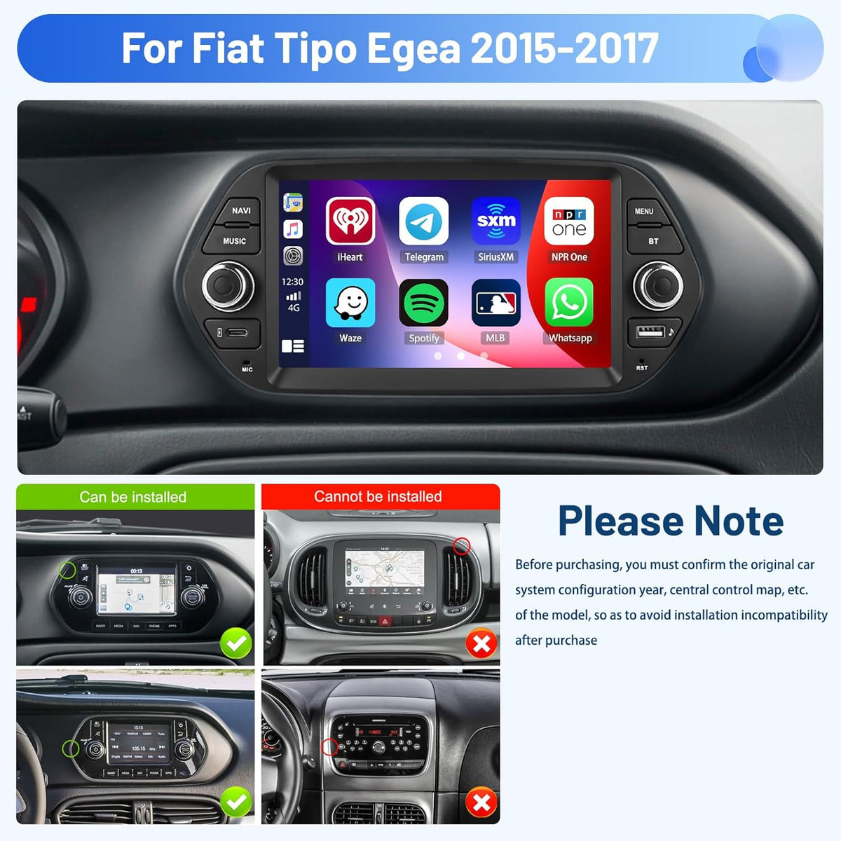 Inefala Android 15 autoradio voor Fiat Tipo Egea 2015-2017 4+64G met Wireless CarPlay Android Auto, 7 inch scherm ondersteuning FM RDS 32EQ GPS Bluetooth WiFi SWC AHD achteruitrijcamera