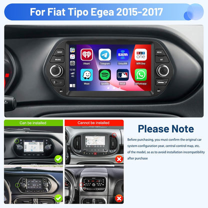 Inefala Android 15 autoradio voor Fiat Tipo Egea 2015-2017 4+64G met Wireless CarPlay Android Auto, 7 inch scherm ondersteuning FM RDS 32EQ GPS Bluetooth WiFi SWC AHD achteruitrijcamera