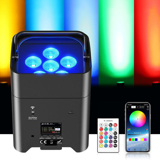 108 W batterij LED Par schijnwerper APP (IOS- en Android), oplaadbare RGBWA + UV podiumlicht uplight outdoor met afstandsbediening/DMX-discolicht voor DJ party bar bruiloft verjaardag