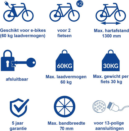 Westfalia BC 60 Fietsendrager voor trekhaak, opvouwbare bagagerek voor 2 fietsen, geschikt voor e-bikes