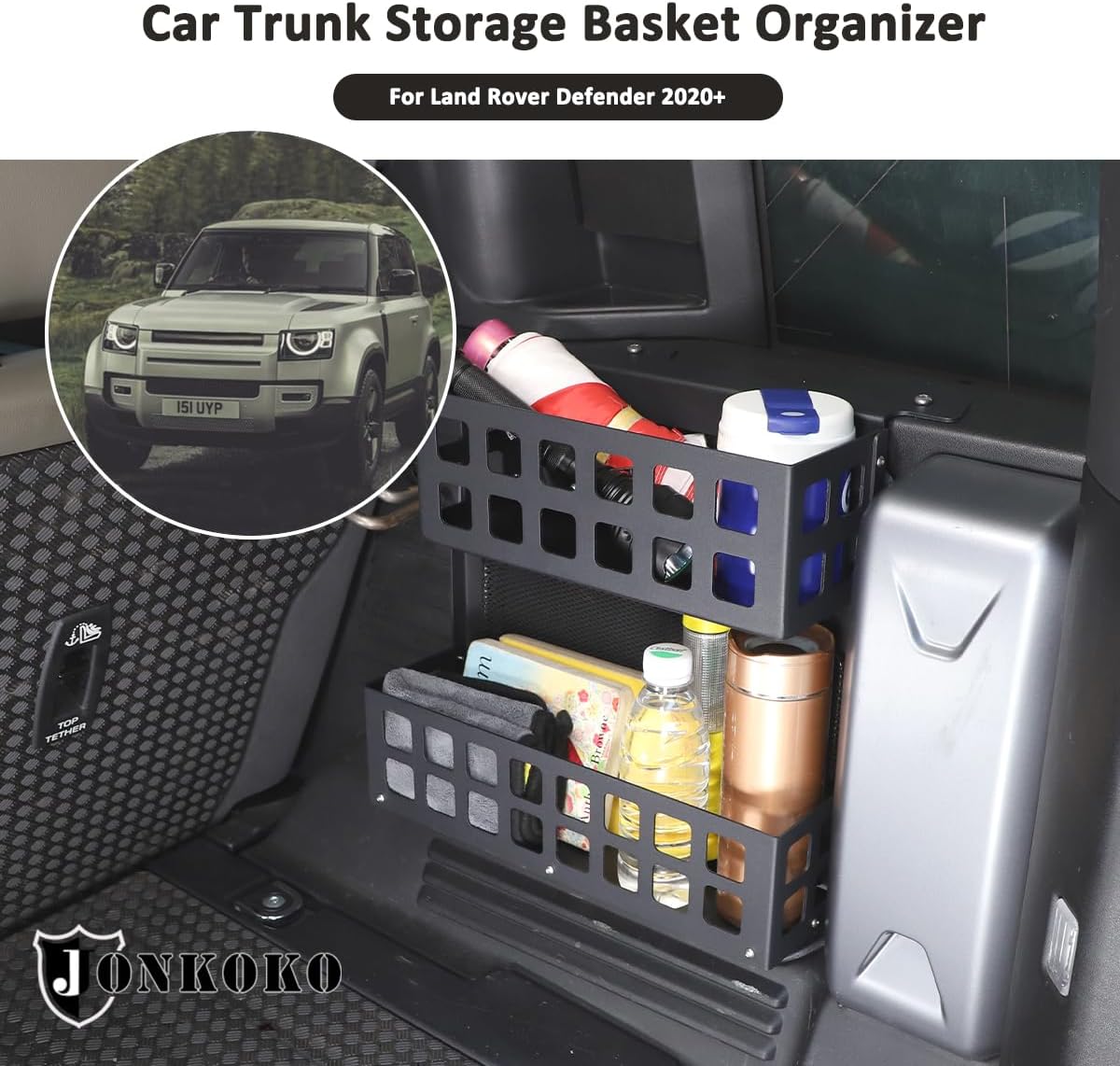 Car Trunk Opbergmand Organizer & Side Cargo Rack Organizer Modulair Compatibel met Defender 110 2020-2024 Auto Achterdeur Opvouwbare Tafel Achterklep Tafel (Opbergmand Organizer-A)