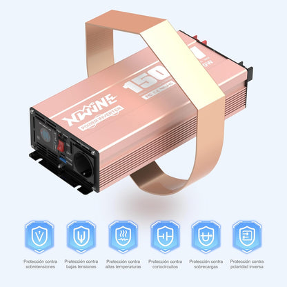 XWJNE Omvormer, 12 V, 220 V/230 V, zuivere sinusgolf, 1500 W, spanningsomvormer met AC-aansluiting, USB-A en USB-C, lcd-display, 5 m afstandsbediening, voor camper, vrachtwagen, huis en noodgevallen