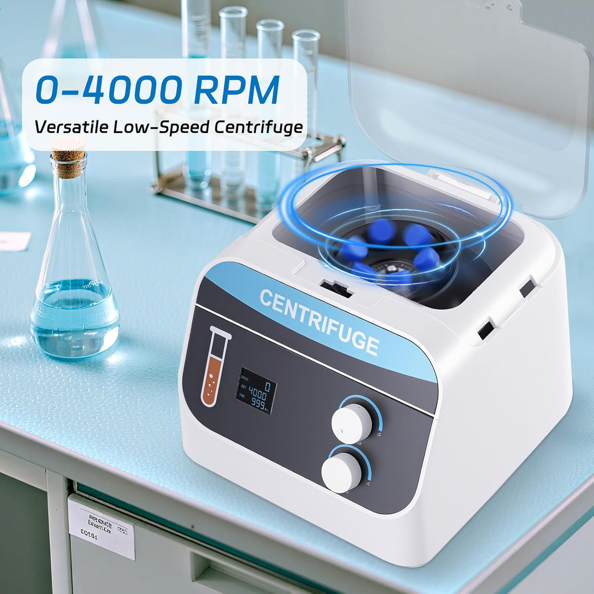 YUCHENGTECH Laboratoriumcentrifuge Tafelcentrifuge Digitale Lage Snelheid Centrifuge 6x20ml 4000 rpm 0-999 Min 1920xg voor Centrifugebuisjes van 5 ml/7 ml/10 ml, 28x26x21cm 5kg