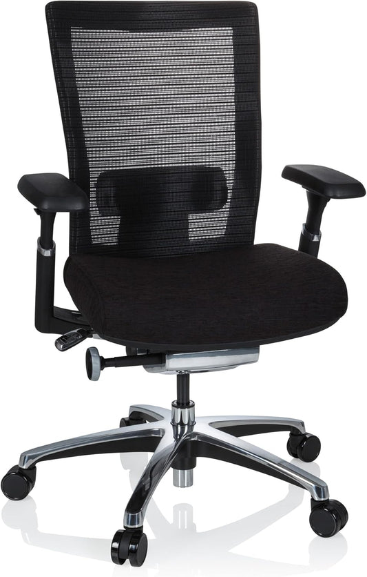 hjh OFFICE Nova Pro 657651 Professionele bureaustoel van stof, zwart, ergonomisch met netrug, zonder hoofdsteun