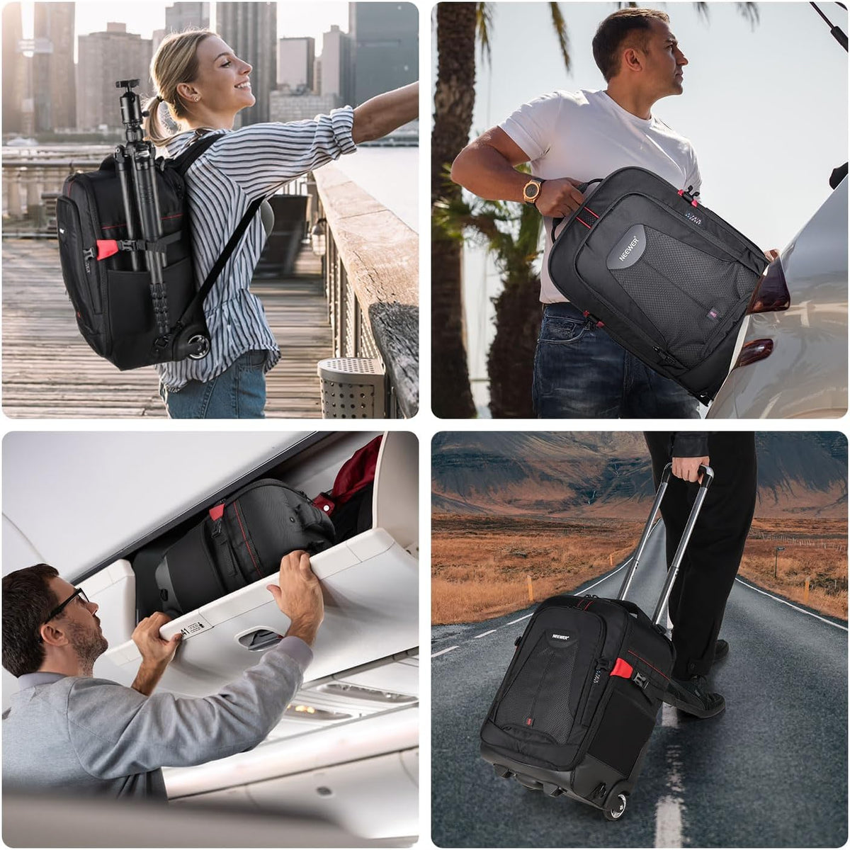 Camera-Rugzak – Cameratas – Fototas – Rollende Rugzak – Trolley – 2-In-1 Met Afneembaar Gevoerd Vak – Waterafstotend Nylon Met Regenhoes