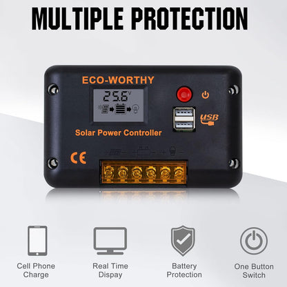 ECO-WORTHY Flexible solar panel 130 W 12 V complete set: solar panel + 50 Ah lithium battery + 600 W 12 V sine wave inverter + PWM regulator 30 A - QUORE