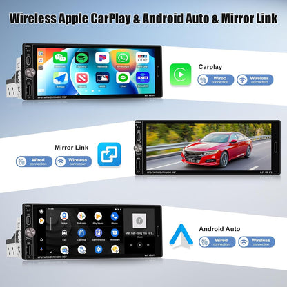 OiLiehu 2+32G Android 13 1-DIN Autoradio met Draadloze CarPlay & Android Auto, 6.9" IPS Radio met Scherm