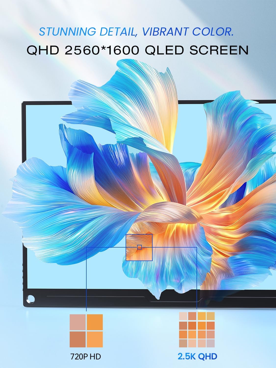 UPERFECT Draagbare Monitor QLED 16 Inch 2.5K QHD Oogverzorging 150% sRGB 2000:1 500Nits IPS Mat Scherm met HDMI USB C voor Laptop PC Mobiele Telefoon, Mobiel Display VESA-compatibel