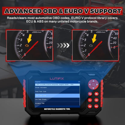 Motordiagnoseapparaat, M7 Motorcycle OBD2 Scanner Full Systems ondersteunt meer dan 70 wereldwijde merken, heeft meer dan 100 functies, een codelezer, wifi-update met één klik en een 5-inch IPS-scherm