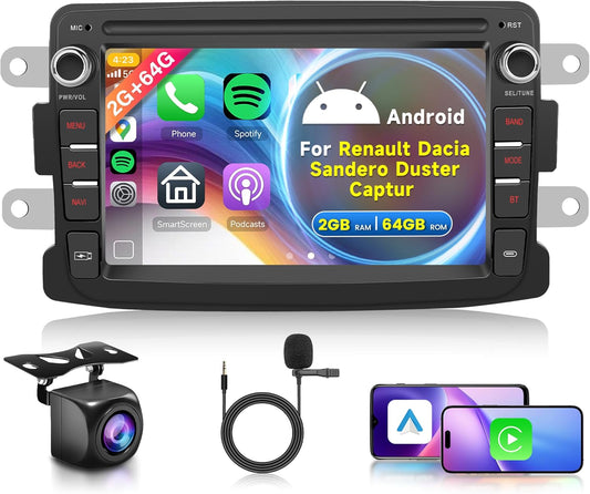 2G + 64G Android Car Radio for Dacia Logan Dokker Duster Sandero Lodgy Renault Captur Symbol 7 inch Car Radio with Wireless CarPlay Android Car GPS Navigation WiFi Mirror Link Bluetooth FM/RDS - QUORE