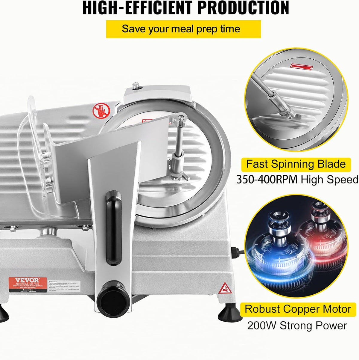 Commerciële Vleessnijmachine, Elektrische Deli Food Slicer, Carbon Steel Blade Elektrische Voedselsnijmachine, 350-400 RPM Vleessnijder, 0-0,45 inch verstelbare dikte voor vlees, kaas, groenten, ham