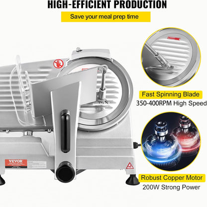 Commerciële Vleessnijmachine, Elektrische Deli Food Slicer, Carbon Steel Blade Elektrische Voedselsnijmachine, 350-400 RPM Vleessnijder, 0-0,45 inch verstelbare dikte voor vlees, kaas, groenten, ham