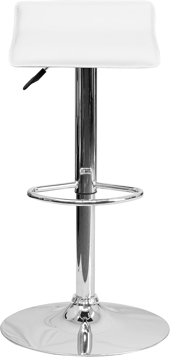Flash Furniture Athene 2 Pack Hedendaagse Witte Vinyl Verstelbare Hoogte Barkruk met Solid Wave Seat en Chrome Base