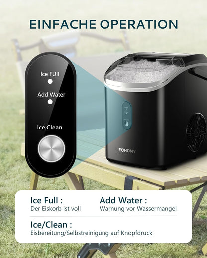 EUHOMY IJsblokjesmachine, 15 kg/24 uur, productie in 6 minuten, crushed ice maker, nuggets Ice, automatische reiniging, 120 W tafel-ijsblokjesmachine, infraroodsensor, energiezuinig, zwart
