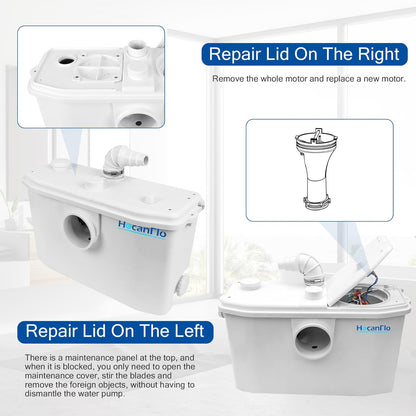 750W Afvalwaterpompen, Hoogrendement Rioolwaterpomp, Kelder Keuken Badkamer Slaapkamerpomp, Rioolwaterbehandelingspomp voor Wasserij en Gootsteen, 4 Inlaten & 2 Uitlaten Bomba de agua FLO750W