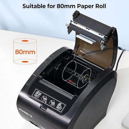 MUNBYN Bluetooth Bonprinter, Thermische Printer Mfi, USB/LAN/Seriële Poorten, Compatibel met iOS, Android, MacOS, Windows, Linux, Chrome, met Olie- en Spatbestendig Deksel